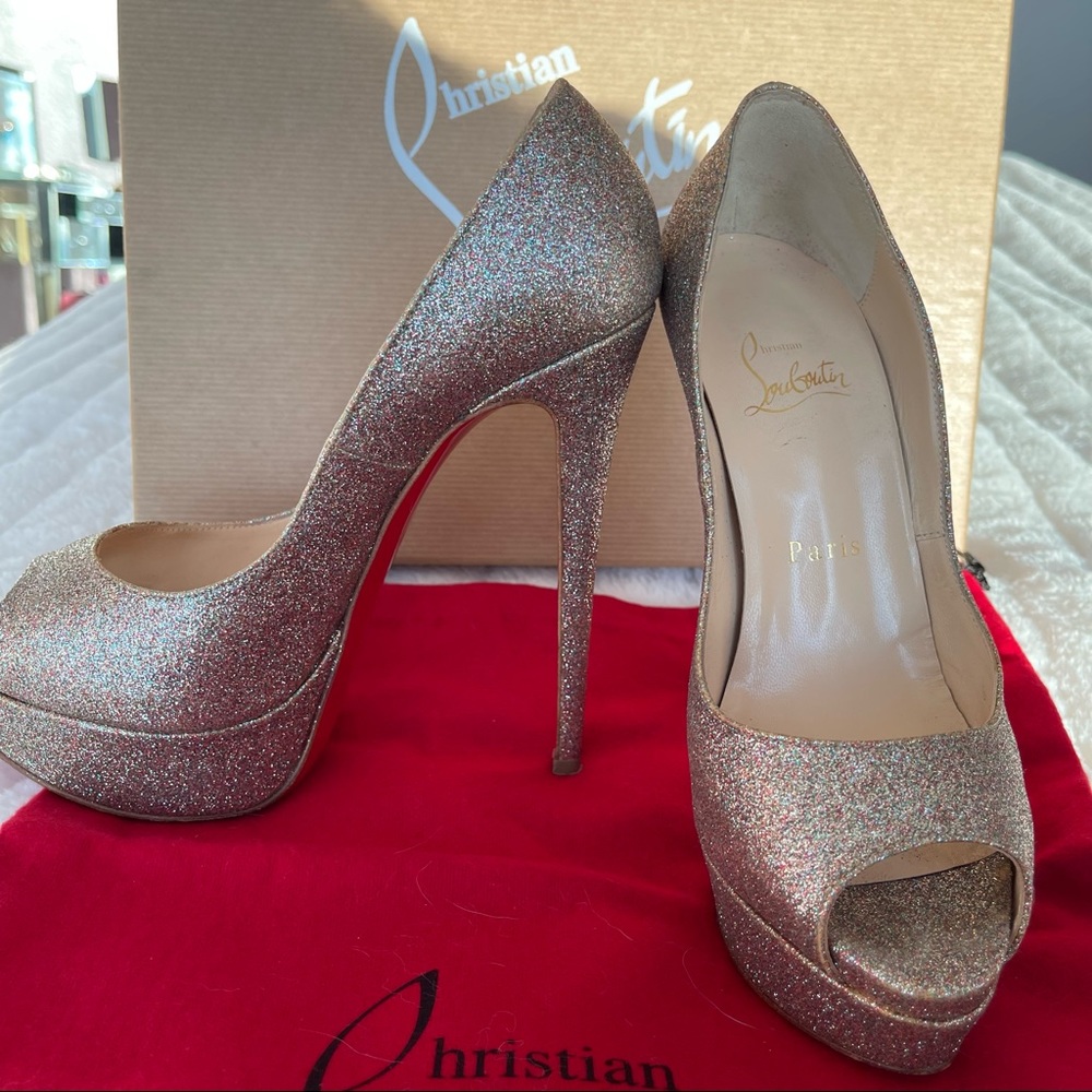 Christian Louboutin Lady Peep Glitter in size 6